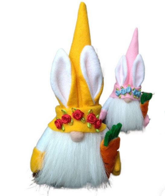 Набір великодніх гномів з морквою 2 шт 27 см жовтий рожевий, фото 1