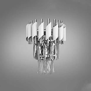 Сучасний кришталевий настінний світильник на 2 лампи колір каркаса білий з хром D-312313/250WH+HR