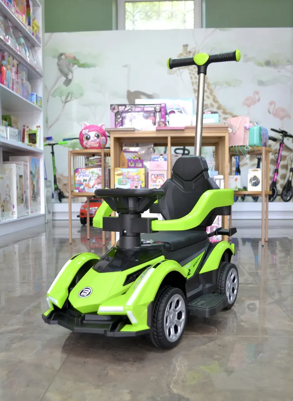 Дитяча електромобіль каталка толокар 3 в 1 з батьківською ручкою Lamborghini M 5781 Зелений, фото 1