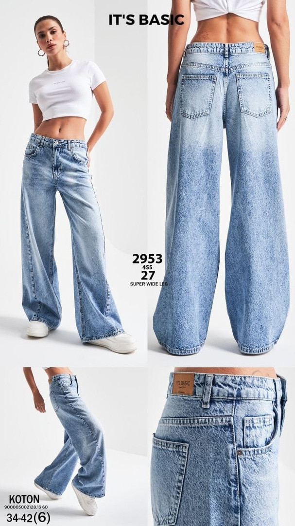 Джинси super wide leg жіночі блакитні молодіжні розширені повсякденні фабричні чудової якості