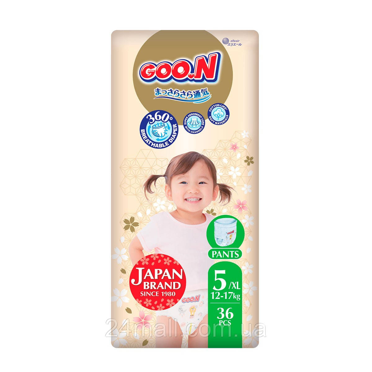 Трусики-підгузки Goo.N Premium Soft (розмір 5(XL), 12-17 кг, 36 шт)