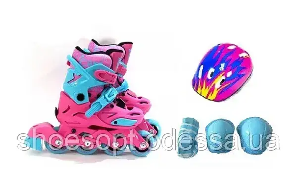 Ролики малинові розсувні для дівчинки із захистом розмір 29-32, фото 1