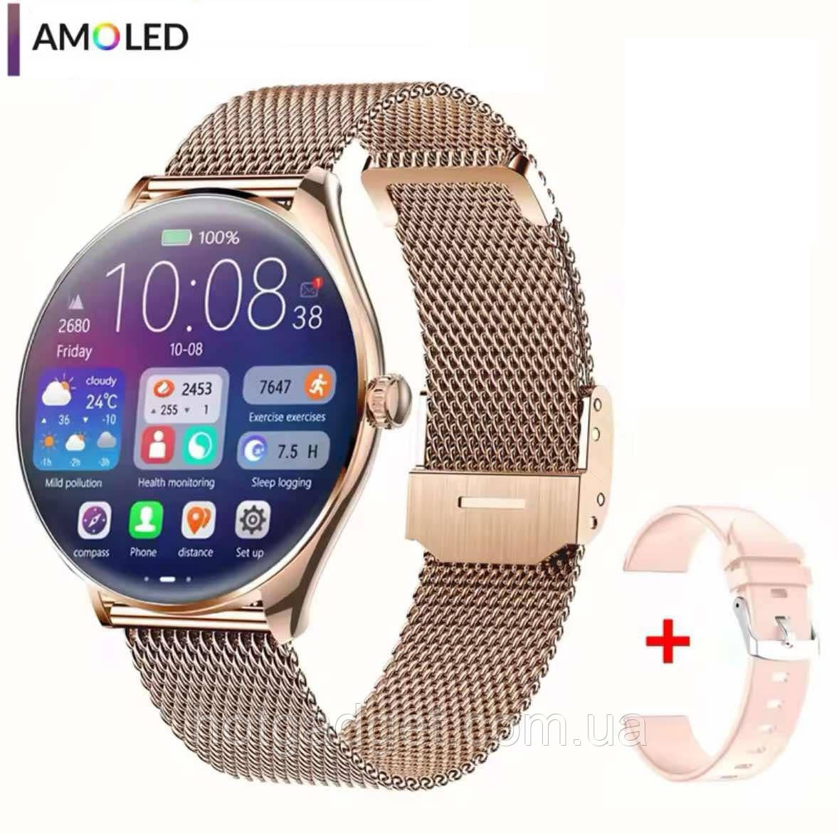 Смарт-годинник LEMFO MT55 Gold (тонометр, пульсоксиметр, дзвінки) Amoled екран | 2 ремінці