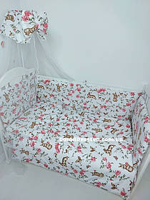 Набір постільної білизни в дитяче ліжечко 9в1: захист ковдра подушка простирадло