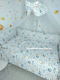Набір постільної білизни в дитяче ліжечко 9в1: захист ковдра подушка простирадло