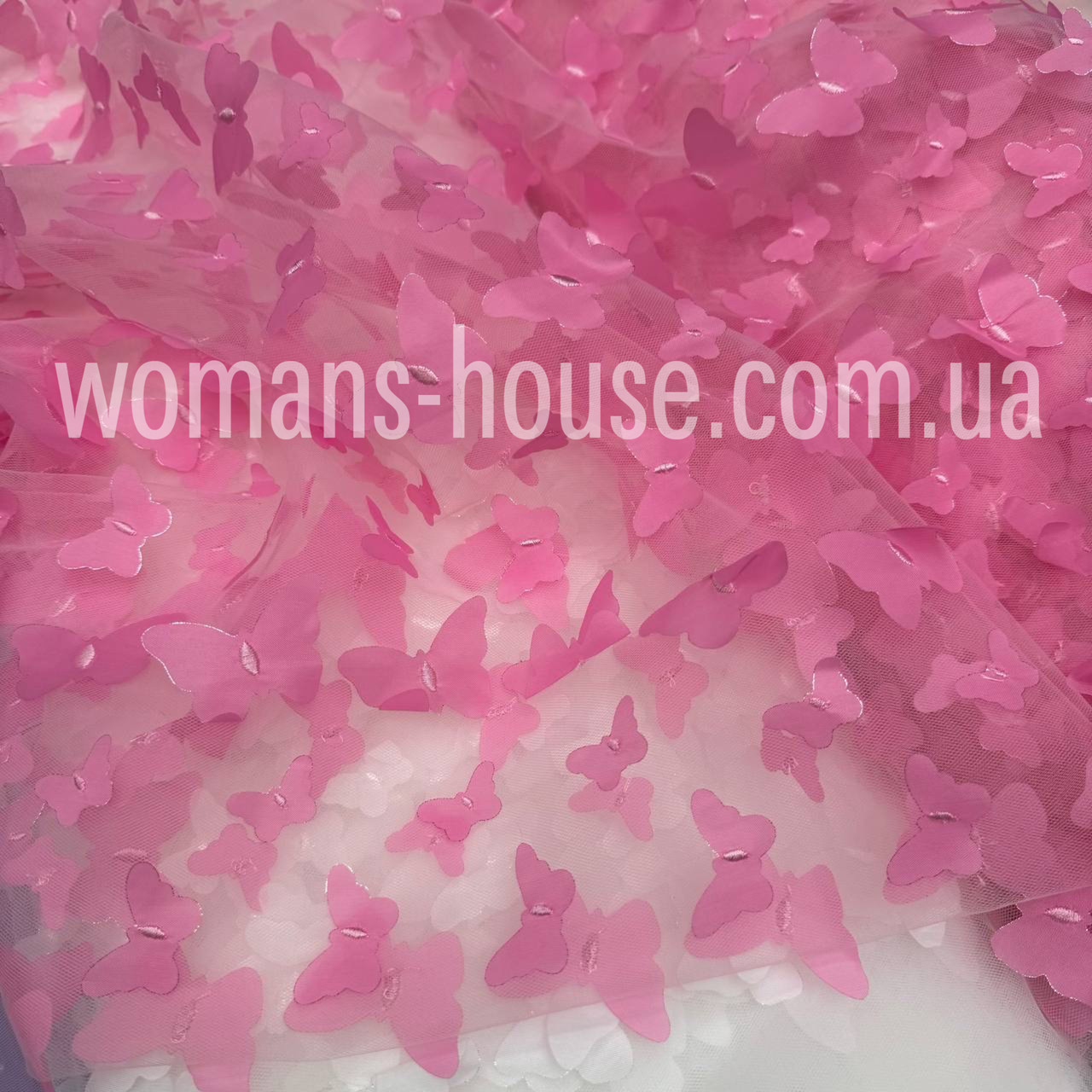 Сітка м'яка 3Д з метеликами 135 см 70 г/м2 Рожевий, фото 1