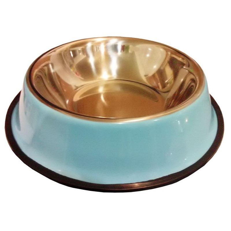 Миска для собак неіржавка сталь 0,4 л 22 см у пластиковій підставці, фото 1