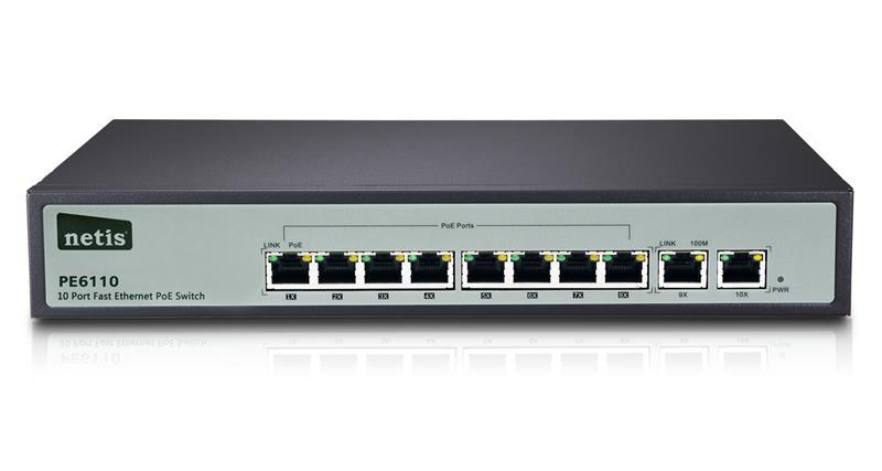 PoE-комутатор NETIS PE6110 10PORT, 8PORT 10/100M POE