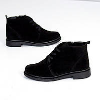 Черевики жіночі замшеві на шнурівці та блискавці демісезонні чорні натуральна замша