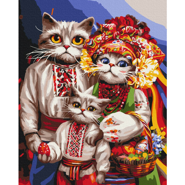 Картина за номерами 40х50 см. Сім'я котиків-гуцулів ©Маріанна Пащук Brushme 3737