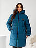 Тепла зимова жіноча подовжена дута стьобана куртка з капюшоном, норма та батал великі розміри, фото 7
