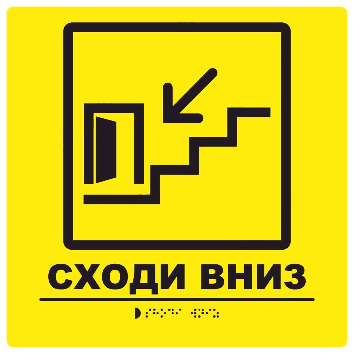 Тактильна табличка для слабозорих та незрячих "Сходи вниз" 25*25 (254-287)