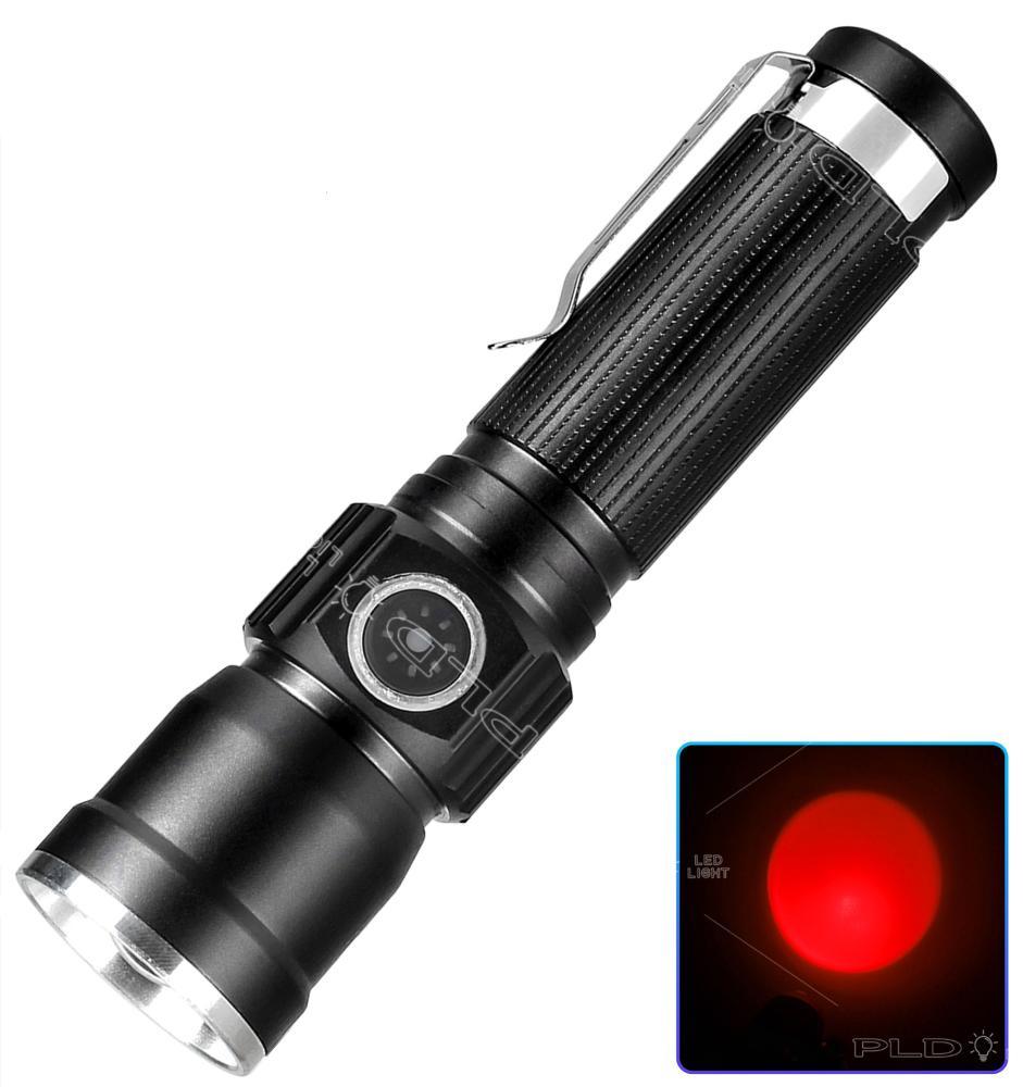 Ліхтар PLD-1812-T6 (red), 1 РЕЖИМ, 1x18650, індикація заряду, ЗУ Type-C, zoom, Box