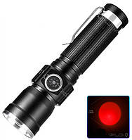 Ліхтар PLD-1812-T6 (red), 1 РЕЖИМ, 1x18650, індикація заряду, ЗУ Type-C, zoom, Box