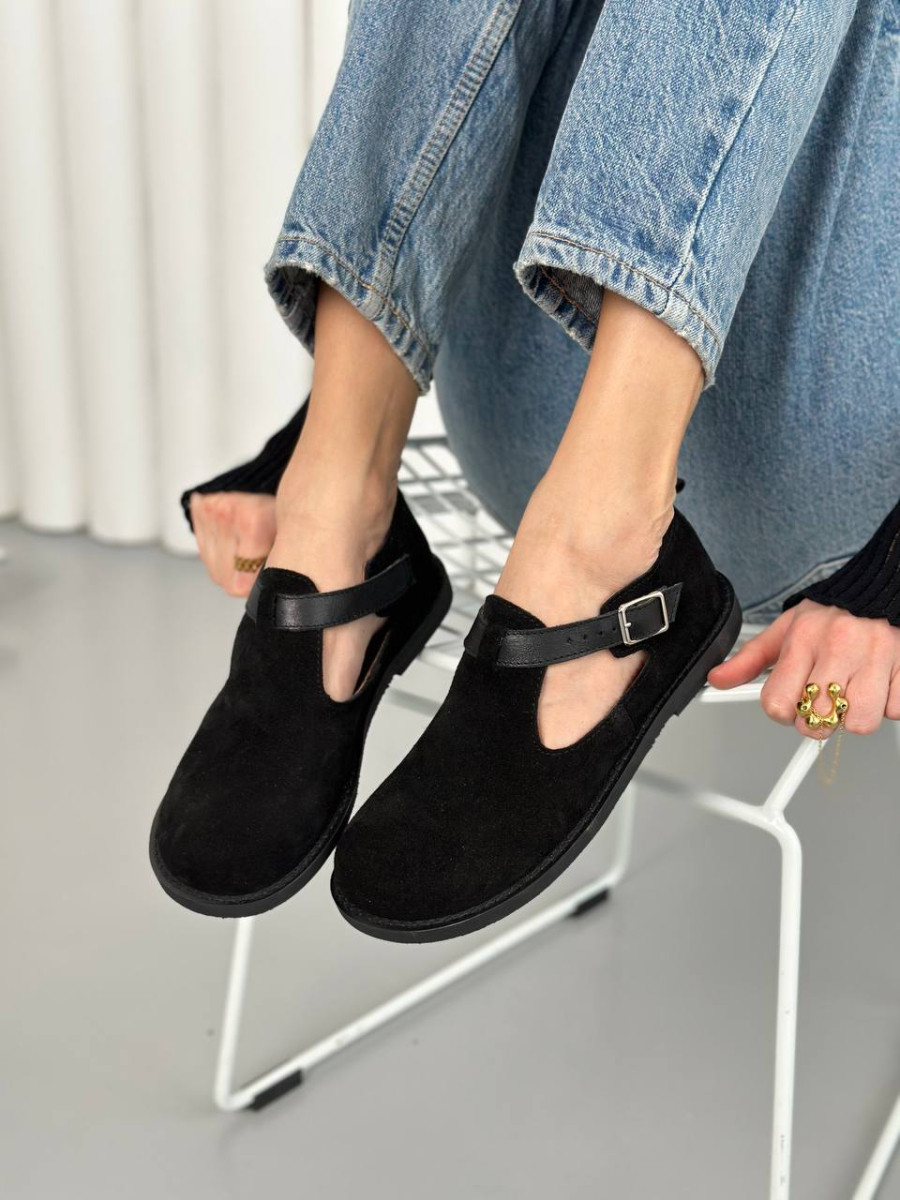 Клогі жіночі замшеві чорного кольору закриті, фото 1