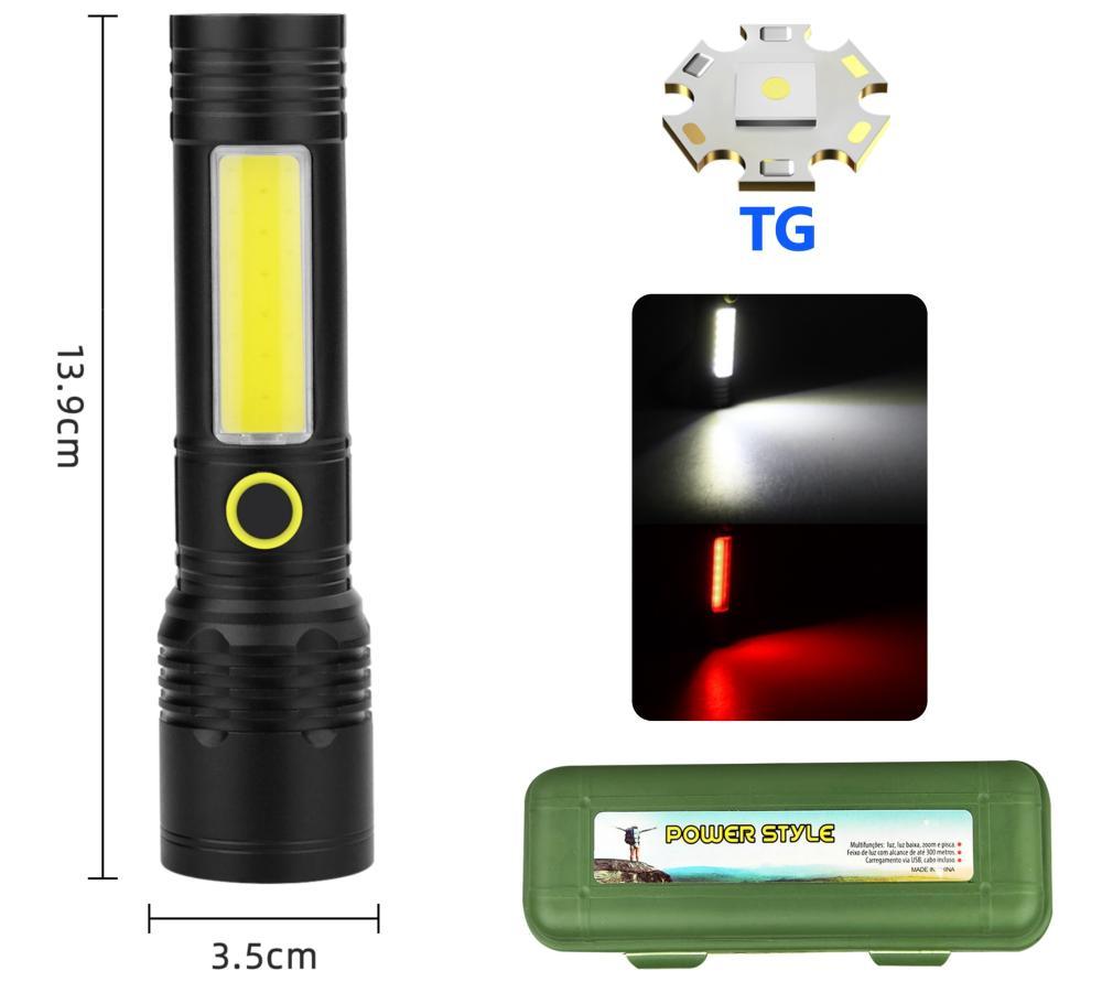 Ліхтар BN-537-TG+COB(white+red), Li-Ion акумулятор, ЗУ Type-C, zoom