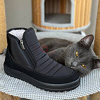 Дутики короткие черные женские зимние ботинки на двух молниях Дутіки короткі чорні жіночі зимові (Код: 3467)