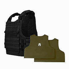 Плитоноска S/M MTF Doom M9 зі збільшеною площею захисту Чорний + Балістичні пакети 1 класу