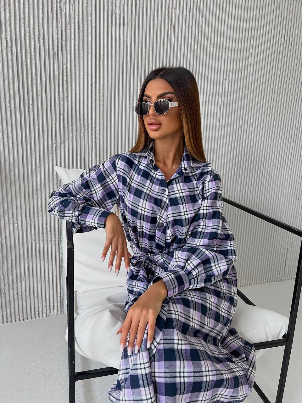 Тепла сукна в клітку з поясом, фото 1