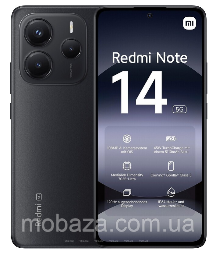 Смартфон Xiaomi Redmi Note 14 5G 8/256Gb Midnight Black