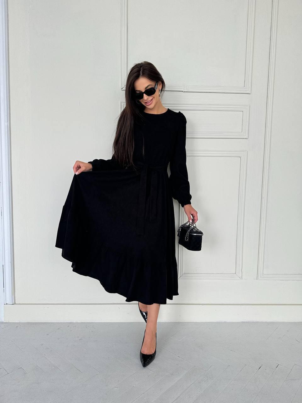 Жіноча вельветова сукня під пояс, фото 1