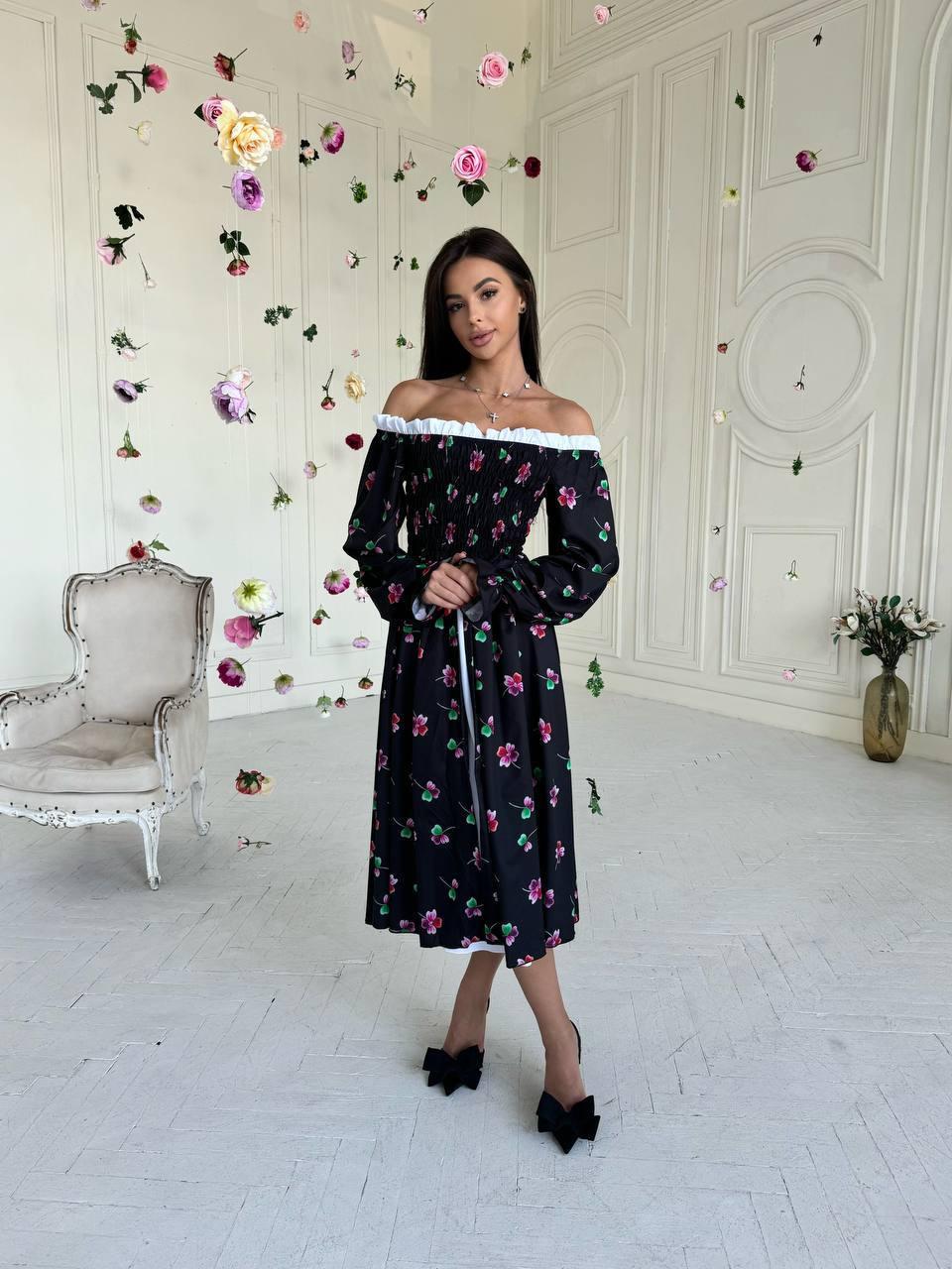 Жіноча сукня в квітку з вставками, фото 1