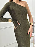 Жіноча вечірня сукня з люрексу на одне плече, фото 10