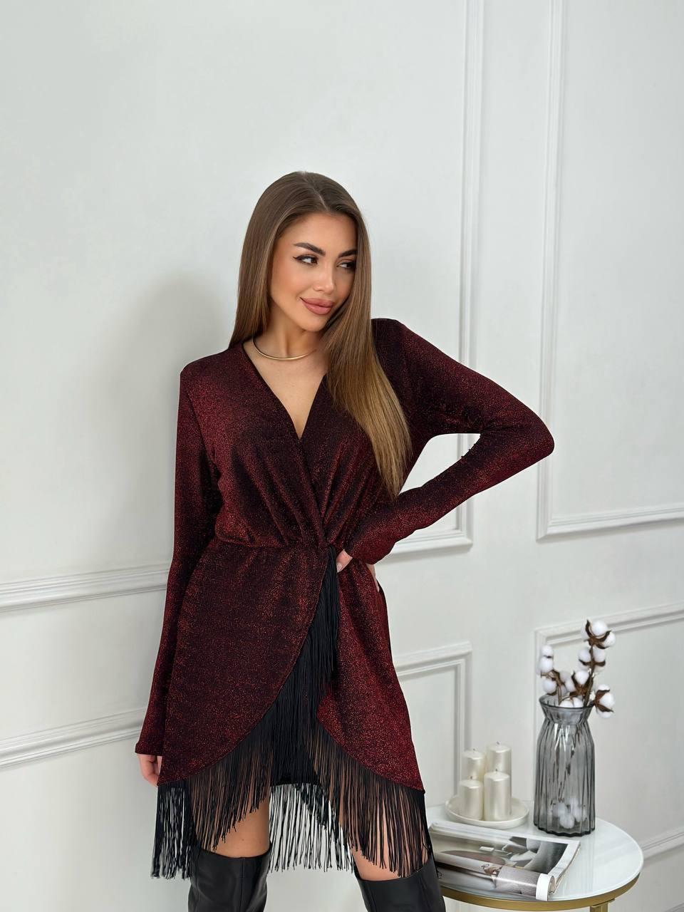 Жіноча вечірня сукня з люрекса та бахроми, фото 1