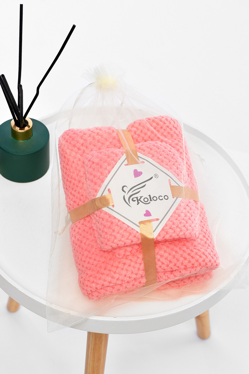 Набір однотонних рушників з мікрофібри банне+для обличчя персикового кольору 196596P, фото 1