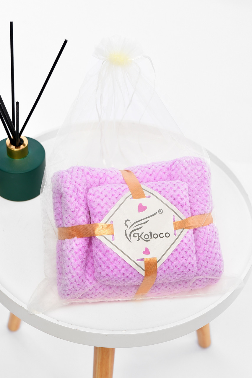 Набір однотонних рушників з мікрофібри банне+для обличчя бузкового кольору 196598P, фото 1