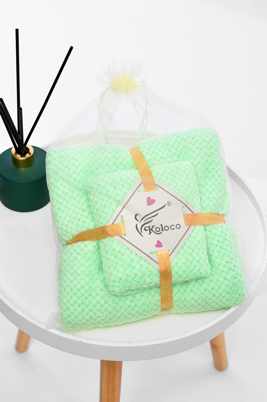 Набір однотонних рушників з мікрофібри банне+для обличчя салатового кольору 196601P, фото 1