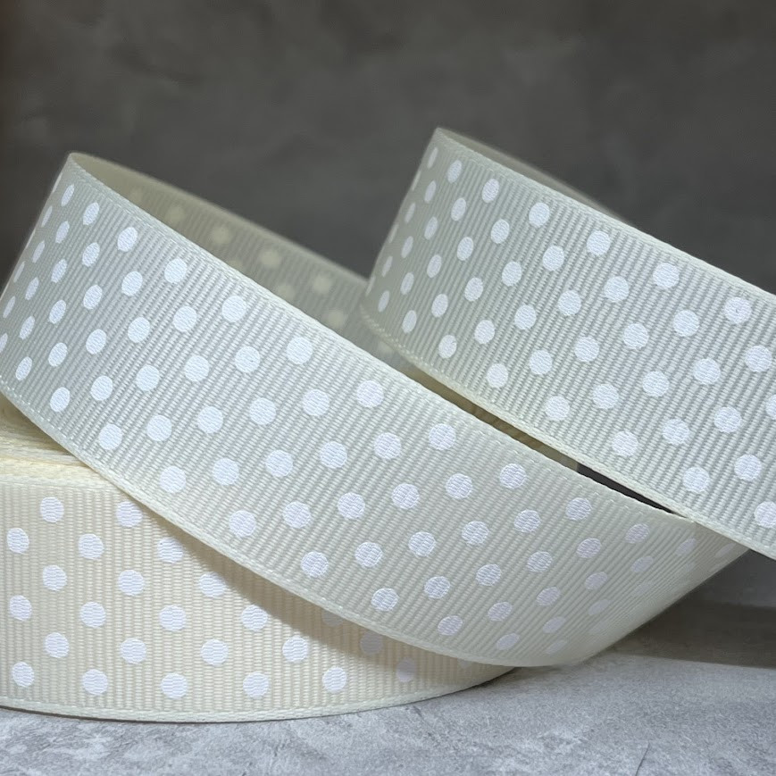 Репсова стрічка 2,5 см в горох, колір- молочний, арт 013105, 1 метр, Молочний, фото 1