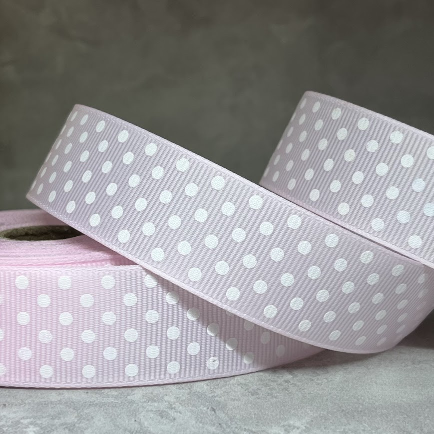 Репсова стрічка 2,5 см в горох, колір-світло-рожевий, арт 013107, 1 метр, Світло-рожевий, фото 1