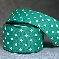 Репсова стрічка в горох 4 см, колір зелений, метр