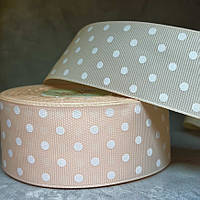 Репсова стрічка в горох 4 см, колір-блідий персик, метр, Персиковий