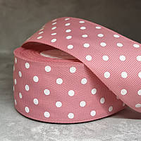 Репсова стрічка в горох 4 см, колір- світло-кораловий, метр, Кораловий