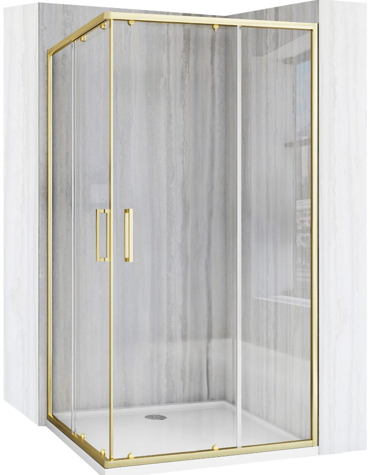 Душова кабіна REA CITY BRUSHED GOLD 100х80х195 см без піддону золото скло прозоре розсувні двері