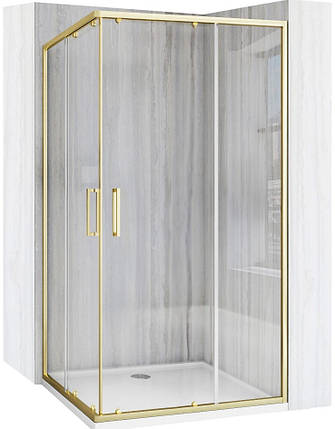 Душова кабіна REA CITY BRUSHED GOLD 100х80х195 см без піддону золото скло прозоре розсувні двері, фото 1