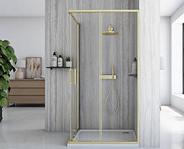 Душова кабіна REA CITY BRUSHED GOLD 100х80х195 см без піддону золото скло прозоре розсувні двері, фото 4