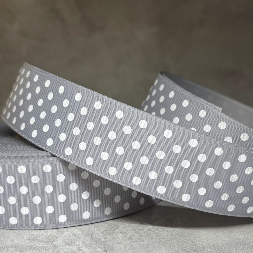 Репсова стрічка 2,5 см, у горох, колір - сірий, арт 017638, 1 метр, Сірий, фото 1