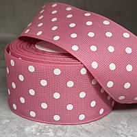 Репсова стрічка 4 см, у горох, колір рожево ліловий арт 017648, 1 метр, Рожевий