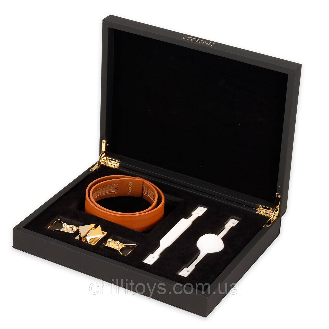 Шкіряний кляп з 2-ма насадками LOCKINK Ball-Gag & Gag-bite Set - Brown, фото 1