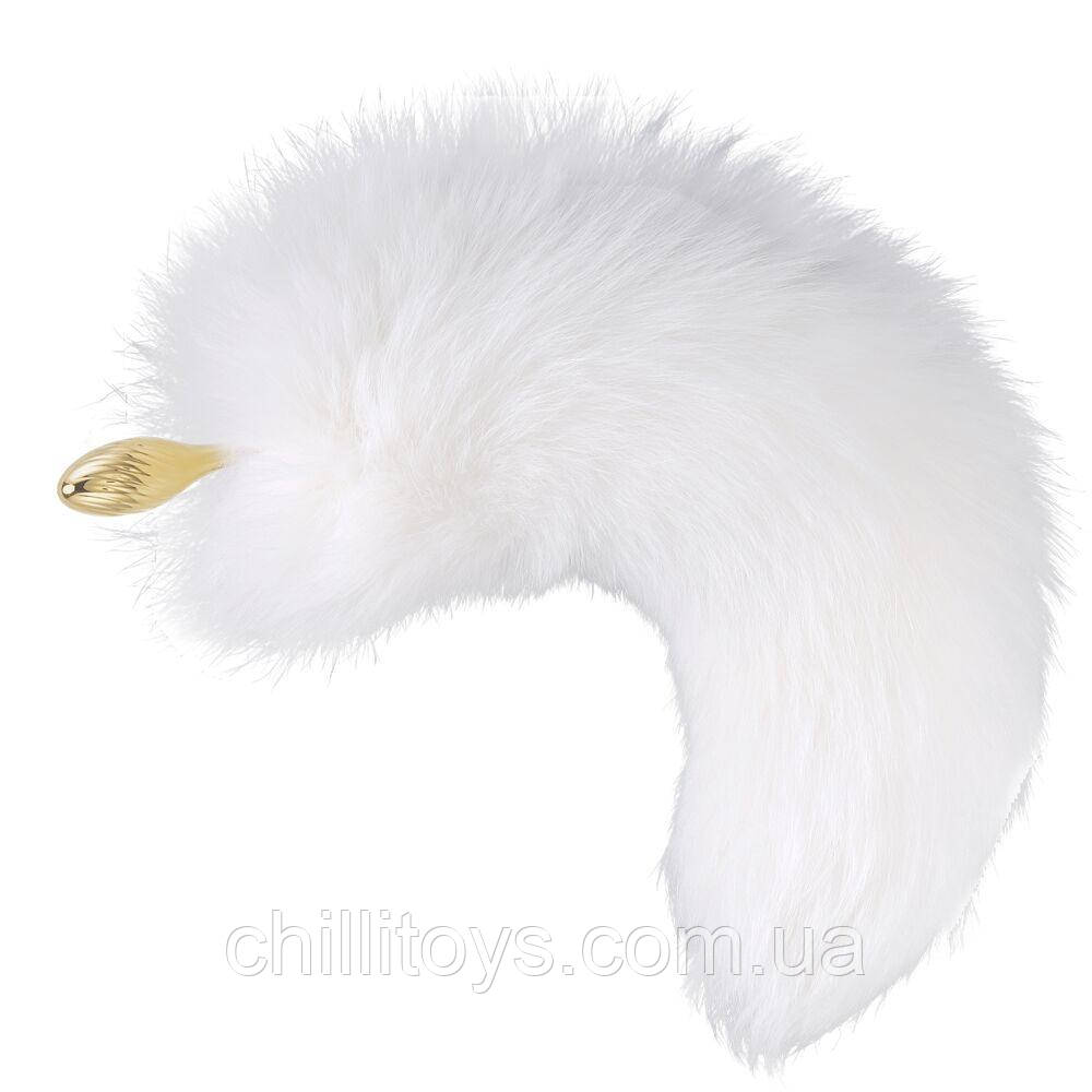 Металева анальна пробка Лисячий хвіст LOCKINK SEVANDA White Fox-Tail Anal Pear-shape Plug