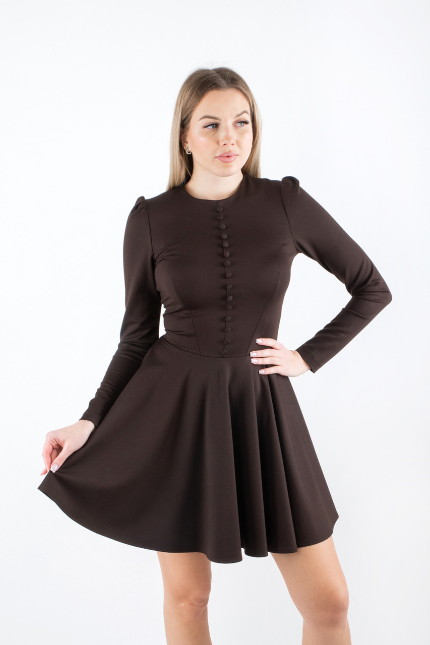 Плаття міні декороване ґудзиками коричневе 83442 (2000000141510), фото 1