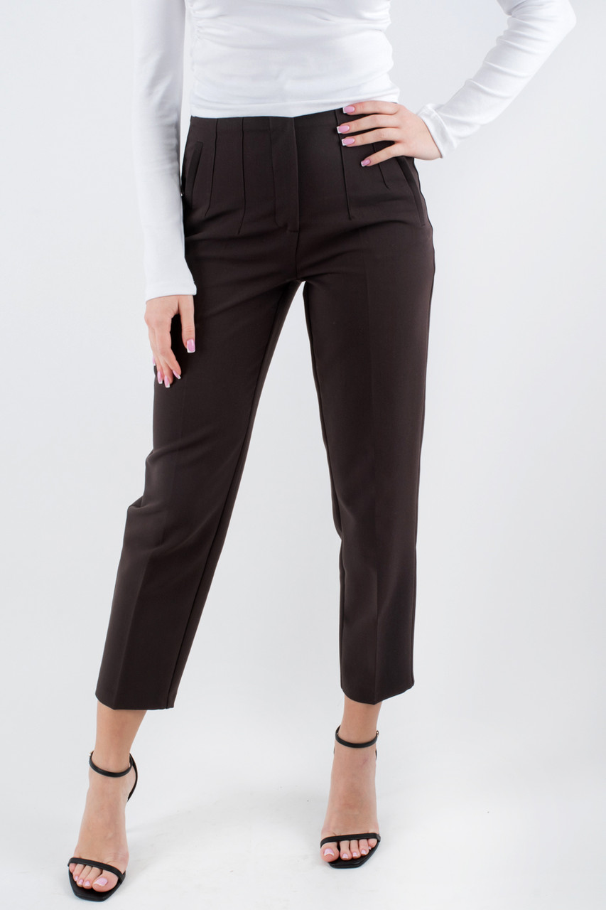 Жіночі класичні штани з високою посадкою коричневі 5113 (2000000141787), фото 1