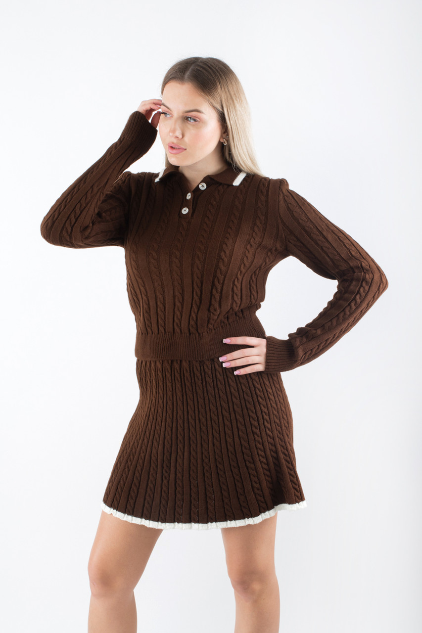 Костюм з джемпером поло та спідницею коричневий 40038 (2000000141893), фото 1