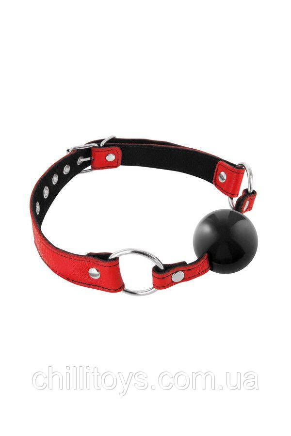 Кляп Fetish Tentation Premium Leather gag with silicone ball Red, фото 1