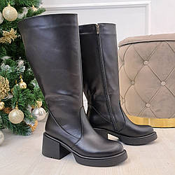 Чоботи шкіряні жіночі із широким гомілкою. Колір чорний