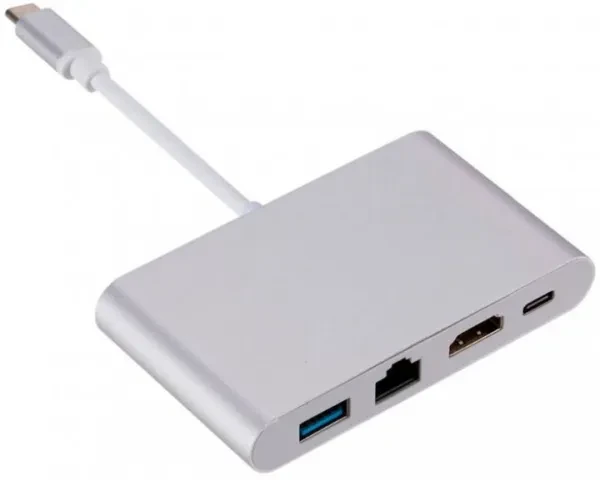 USB-хаб Dynamode Multiport USB 3.1 Type-C to HDMI-RJ45 Silver, фото 1