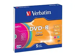 Verbatim DVD-R 4,7 GB 16x Slim 5 шт Color (43557)